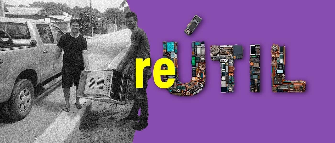 Banner do reÚtil, com o nome formado por objetos reaproveitados